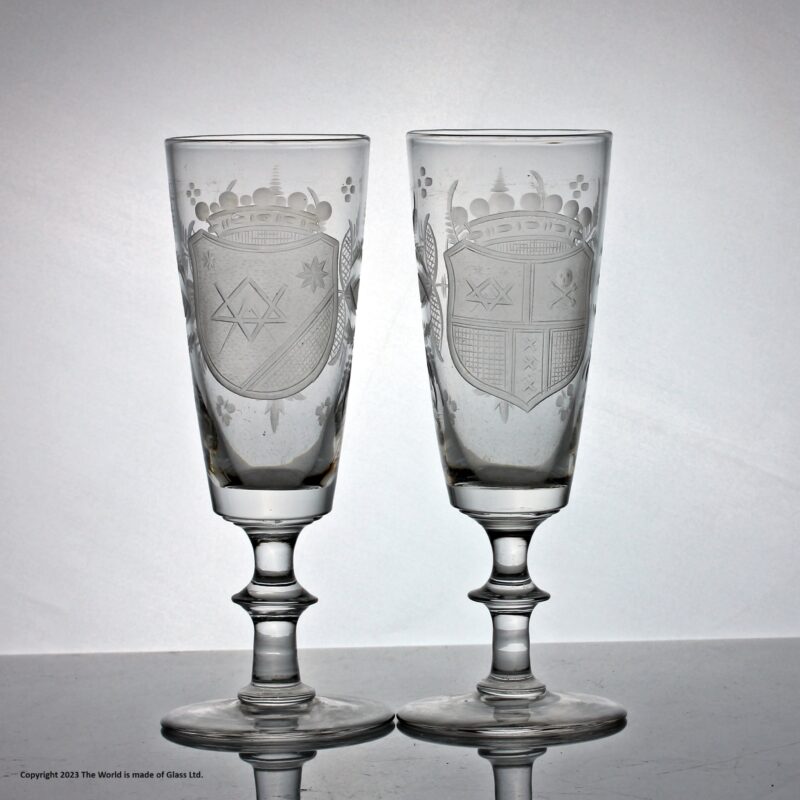 Pair of early Victorian Masonic armorial ale glasses