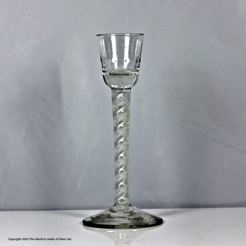 Georgian double series opaque twist cordial glass, conical foot