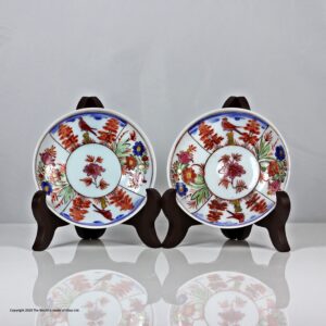 Scarce pair of small enamelled Georgian glass tea saucers