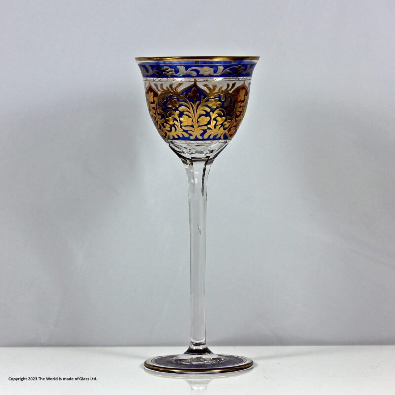 Fritz Heckert polychrome enamelled wine glass, everted rim