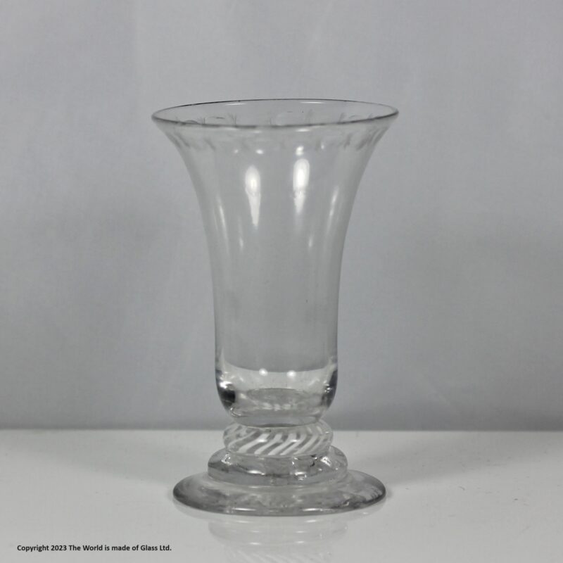 Rare English, Georgian, engraved, single series opaque twist jelly glass