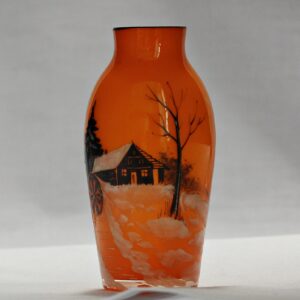 Small orange glass vase in the style of Legras or Daum