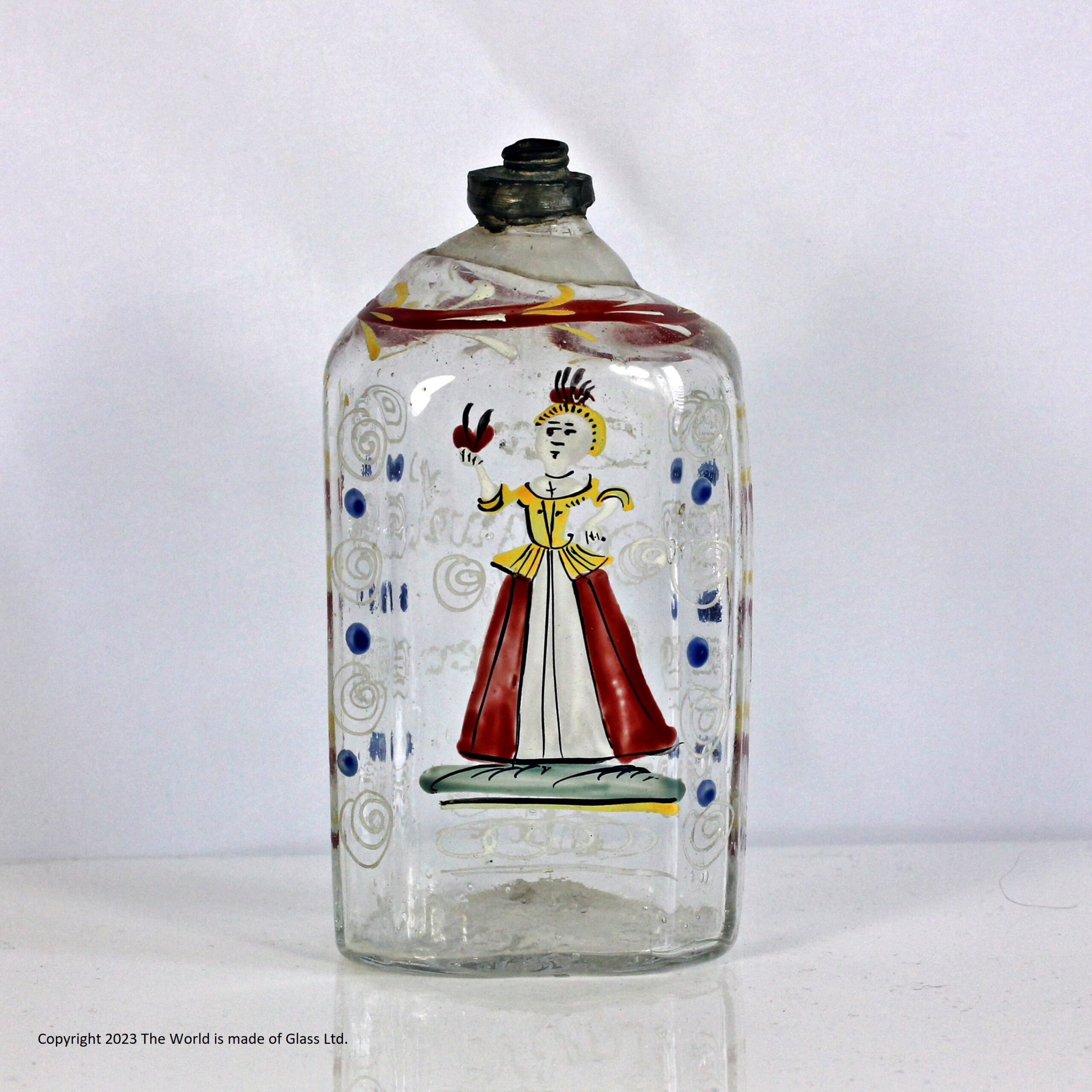 Georgian polychrome enamelled schnapps flask
