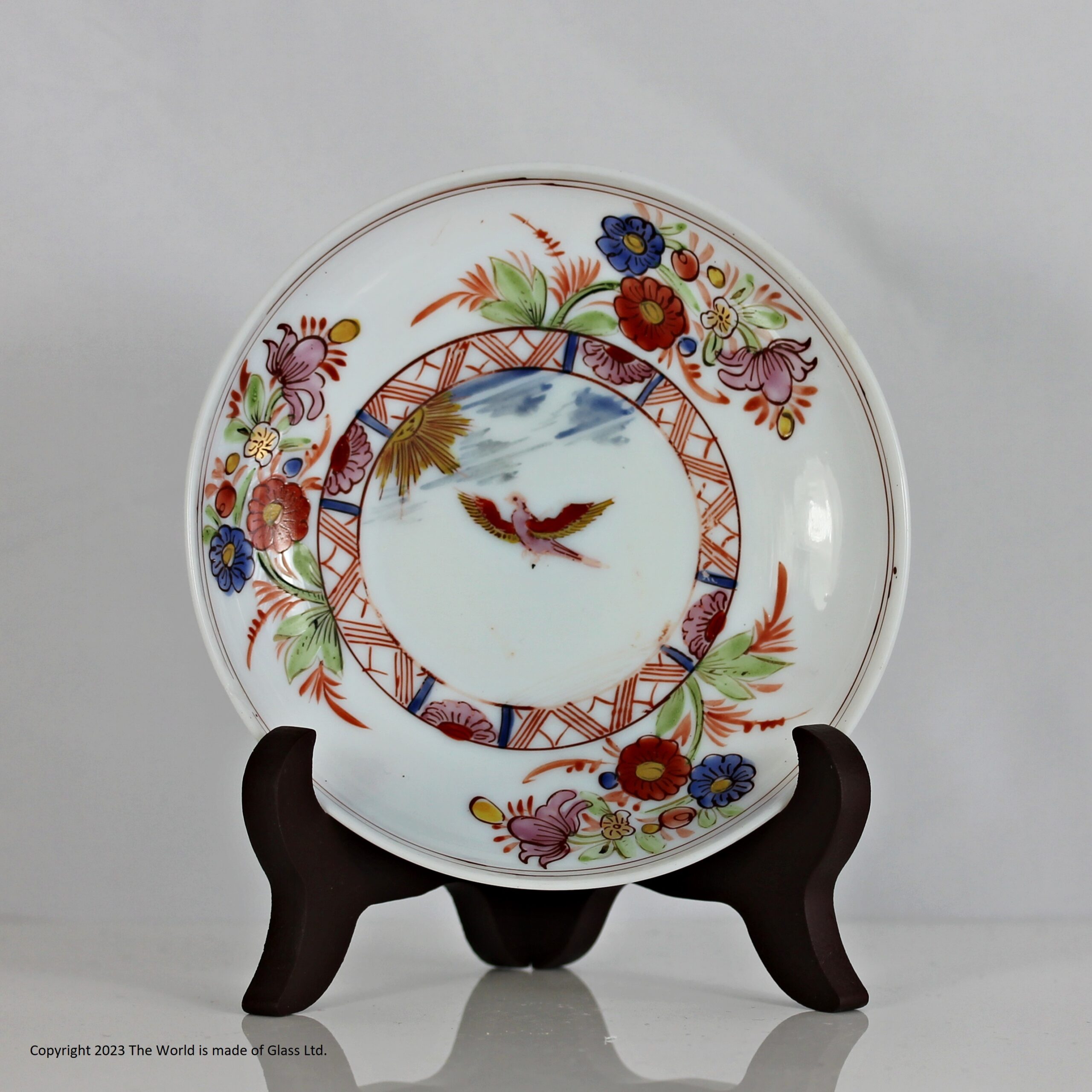 Scarce Georgian polychrome enamelled white opaline tea saucer