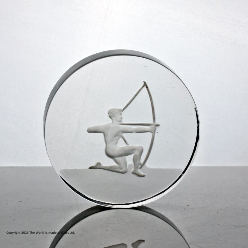 Val St. Lambert engraved Archer paperweight