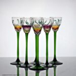 Set of six Theresiental enamelled cordial glasses