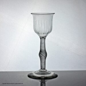Georgian multi spiral air twist wine glass, everted bowl, medial knop