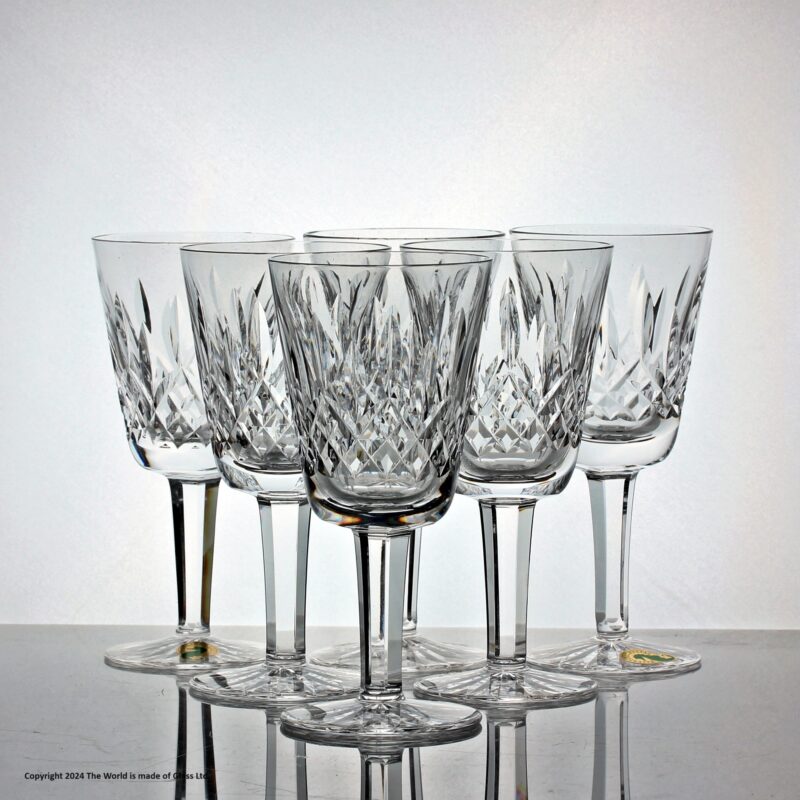 Set of six Waterford Crystal Lismore pattern white wine glasses