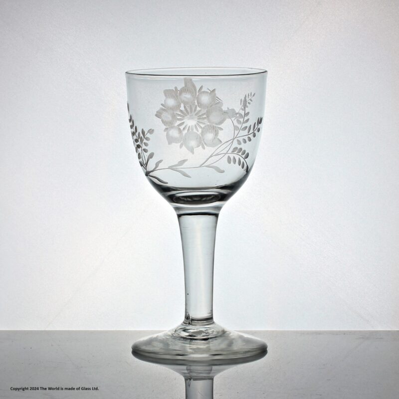 Georgian engraved plain stem wine goblet