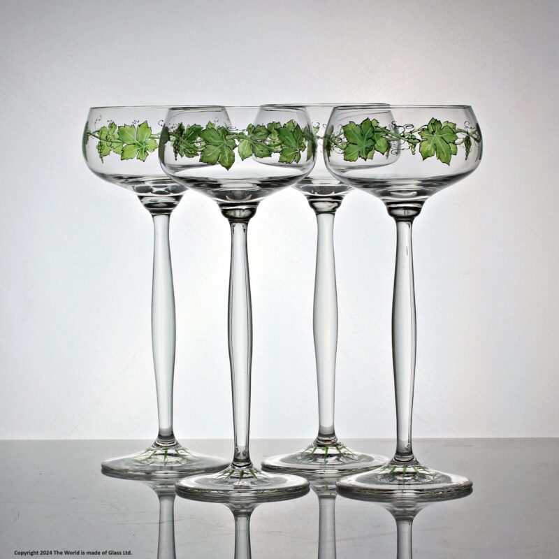 Set of four Theresienthal enamelled wine glasses