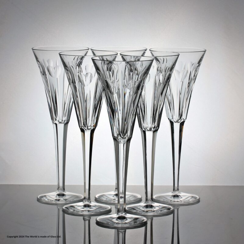 Set of six Waterford Crystal Millennium Collection Love champagne flutes