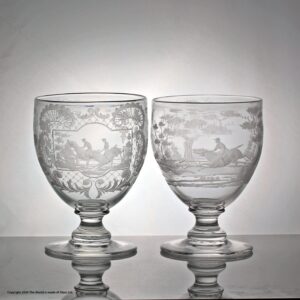 Victorian, large pair of hunting scene engraved mixing rummers