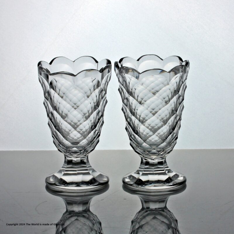 Victorian pair of heavily cut and dentated jelly glasses