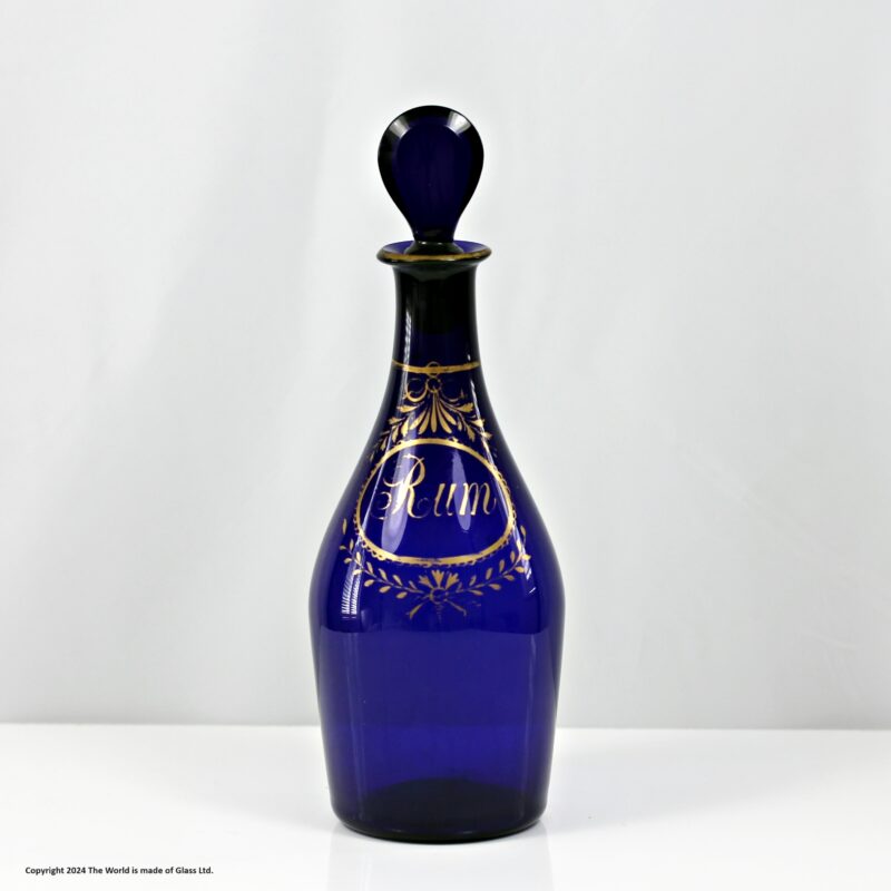 Georgian Bristol blue Indian Club shaped Rum decanter