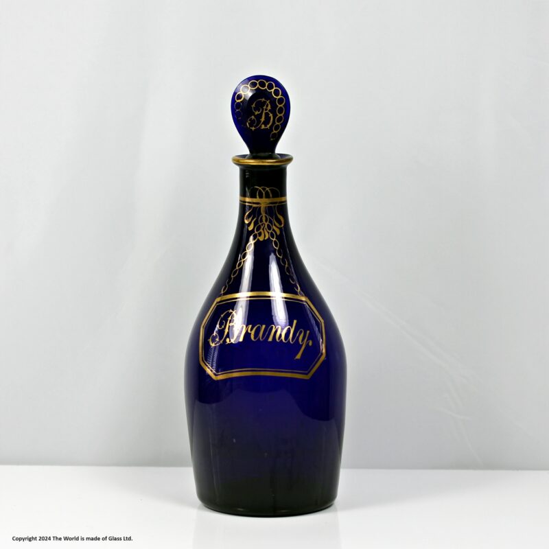 Georgian Bristol blue Indian Club shaped Brandy decanter