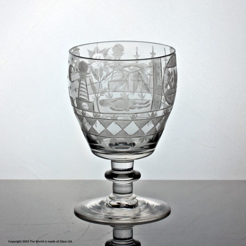 Georgian English Masonic engraved barrel bowl rummer