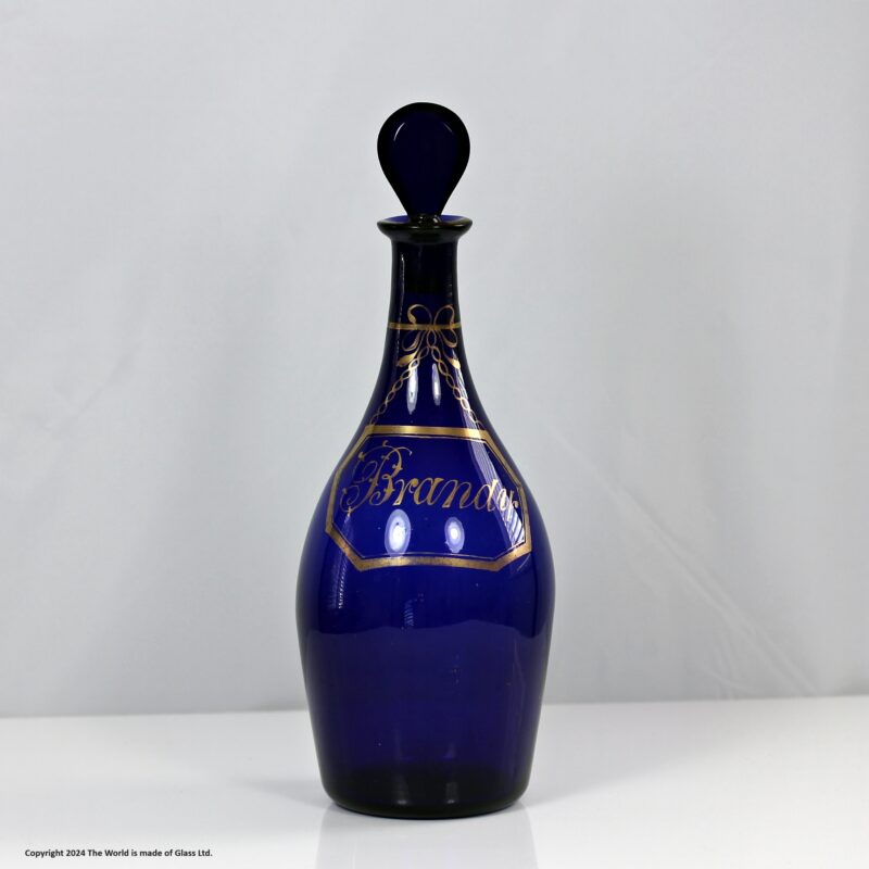 Georgian Bristol blue Indian Club shaped Brandy decanter