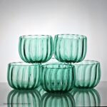 Early Victorian set of six mouth-blown green rib-moulded finger bowls