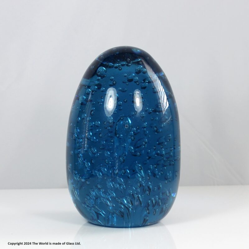 Victorian rare controlled bubble blue glass dump doorstop