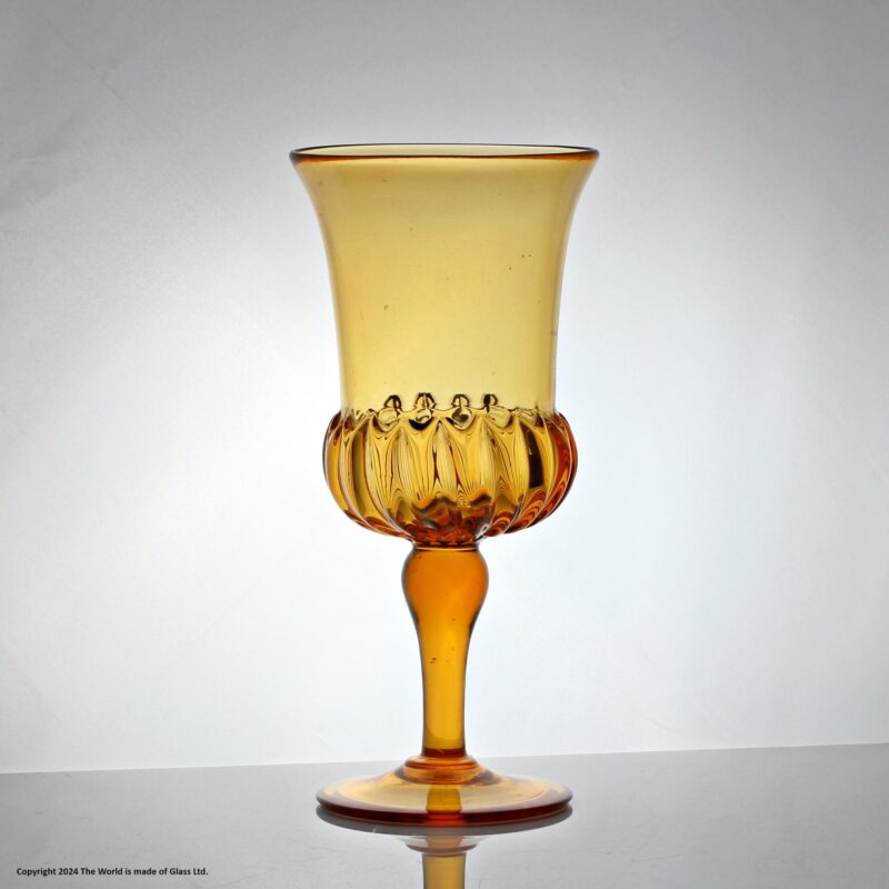 Victorian large mouth-blown gadrooned amber glass celery vase