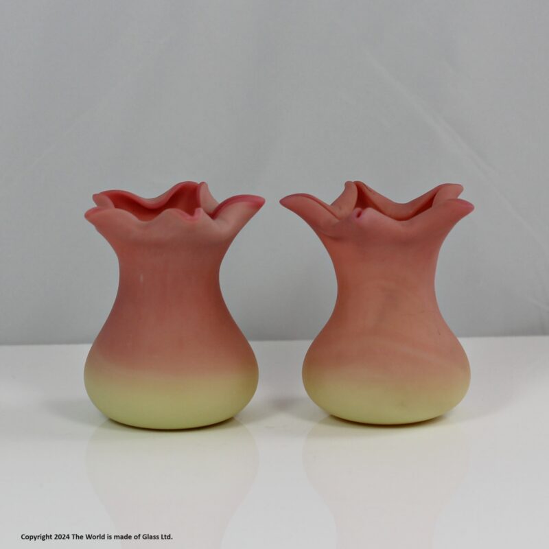 Victorian pair of Webbs Queen Burmese baluster shaped spill vases
