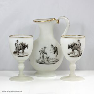 Richardsons of Stourbridge vitrified enamel wine jug and two goblets