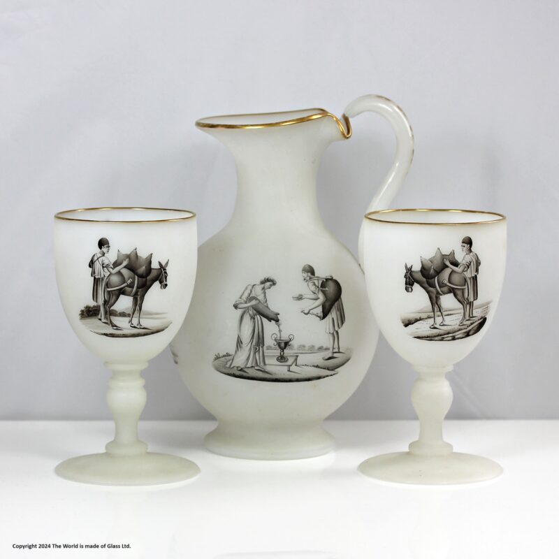 Richardsons of Stourbridge vitrified enamel wine jug and two goblets