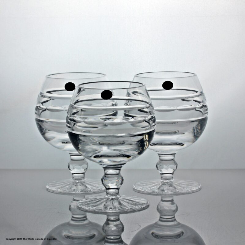 Set of three Tipperary Crystal Portland Suite brandy glasses