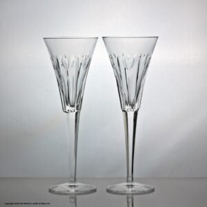Pair of Waterford Crystal Millennium pattern champagne flutes, Love pattern