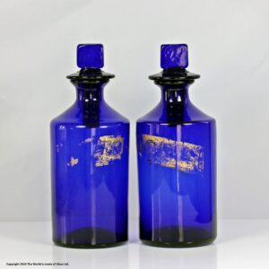 Victorian pair of mouth-blown Bristol blue apothecary bottles