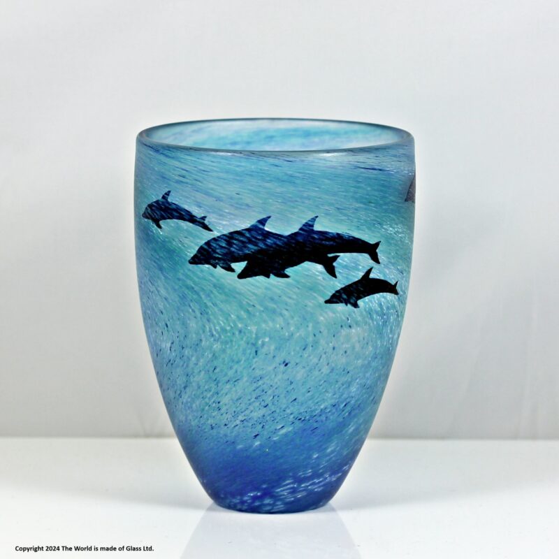 Malcolm Sutcliffe studio cameo glass vase, dolphins