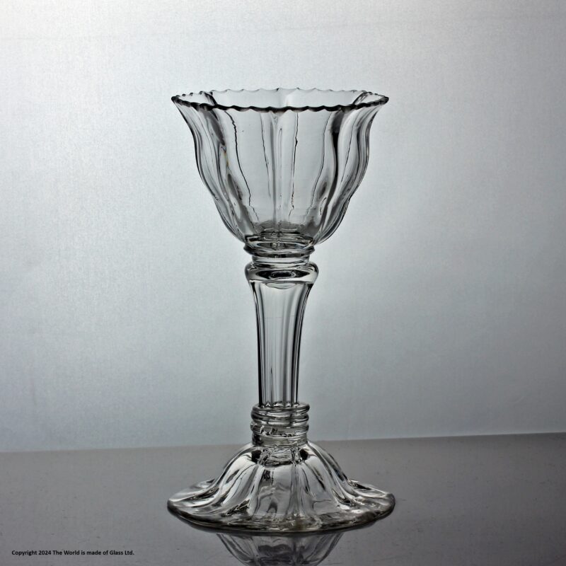 Georgian rib-moulded sweetmeat glass, dentated bowl rim