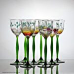 Set of eight Theresienthal Jugendstil enamelled tall wine glasses