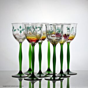 Set of eight Theresienthal Jugendstil enamelled tall wine glasses