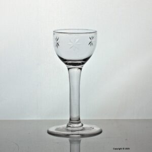 Georgian star-engraved plain stem wine glass, cup bowl