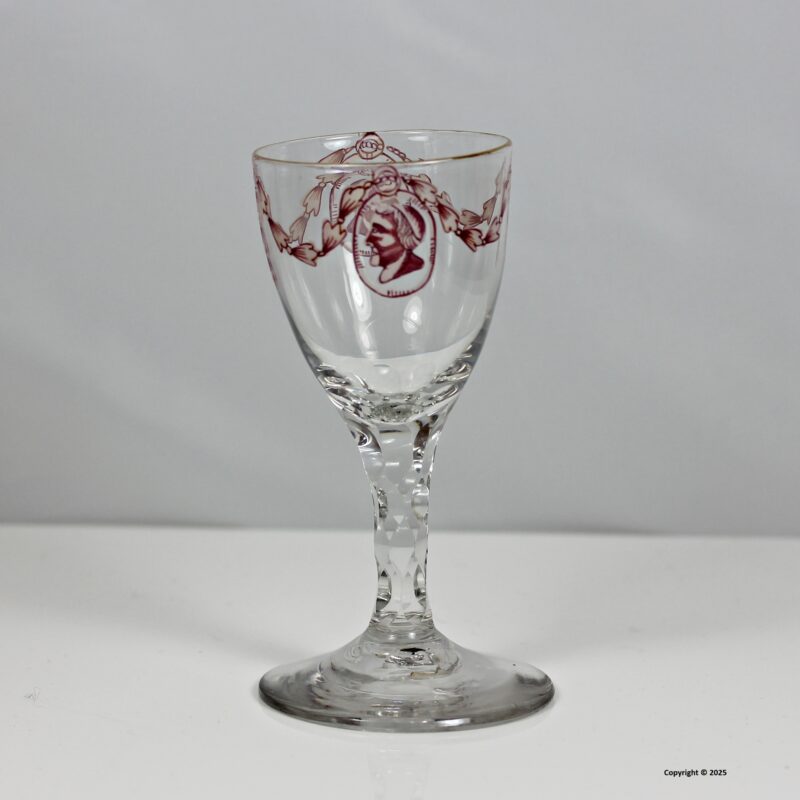 Georgian Jacobite enamelled facet cut stem wine glass