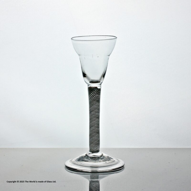 Georgian multi spiral opaque twist wine glass, pan-top bowl, folded foot