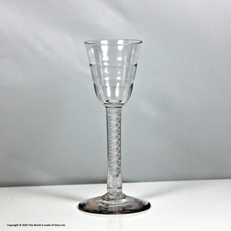 Georgian Lynn double series opaque twist wine glass, rounded funnel bowl