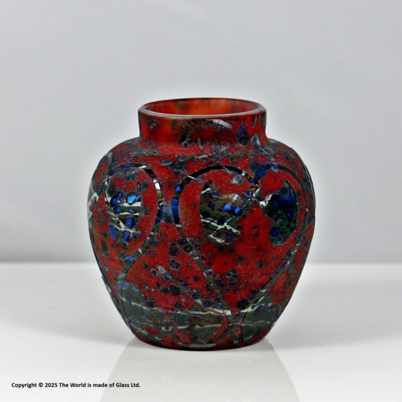 Sarah Cowan for Okra Glass, "Ode to Autumn" small studio glass vase or ginger jar