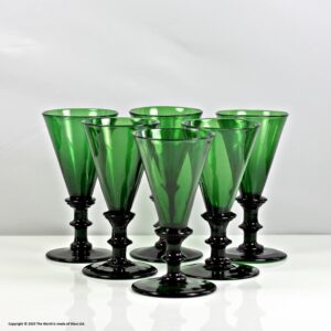 Late Victorian/Edwardian set of six Bristol green wine glasses