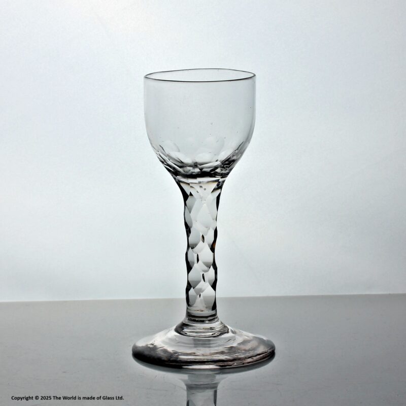 Georgian facet cut stem wine glass, ovoid bowl