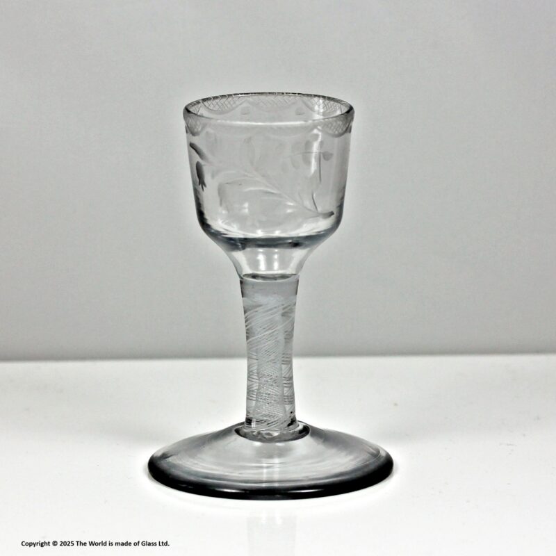 Georgian scarce small engraved double series opaque twist wine glass