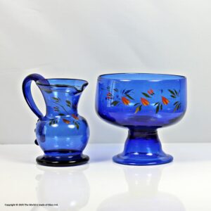 Georgian hand-painted Bristol blue cream jug & sugar bowl