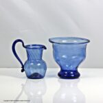 Georgian Sunderland blue wrythened glass cream jug & sugar bowl