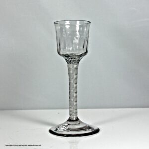 Georgian double series opaque twist wine glass, flute-moulded ogee bowl