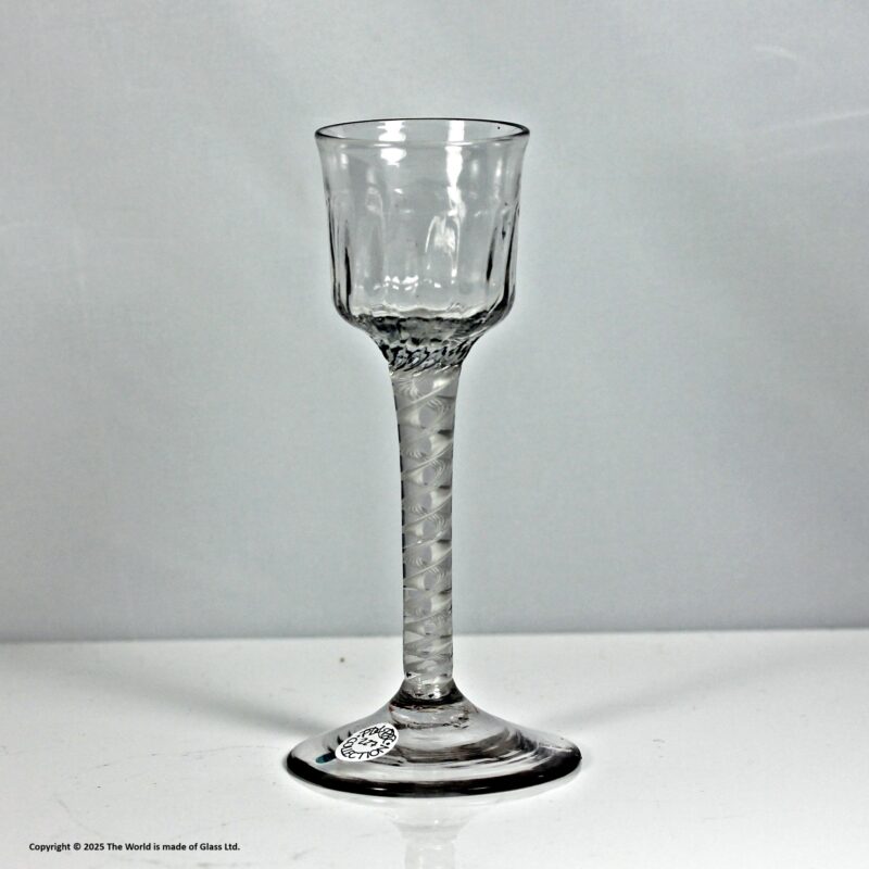 Georgian double series opaque twist wine glass, flute-moulded ogee bowl