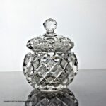 Edwardian strawberry diamond cut glass preserve pot and cover