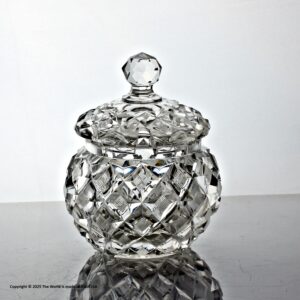 Edwardian strawberry diamond cut glass preserve pot and cover