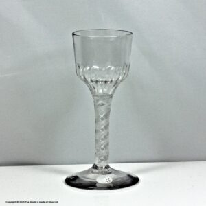 Georgian double series opaque twist wine glass, flute-moulded ogee bowl