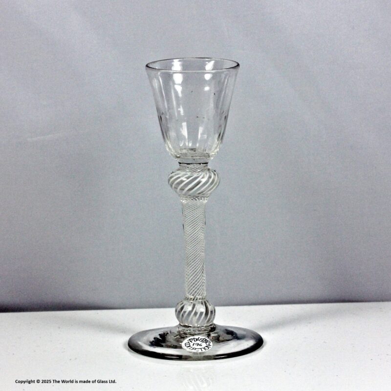 Georgian multi spiral opaque twist wine glass, double knop